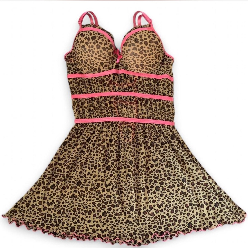 Y2K leopard print baby doll top with pink accents